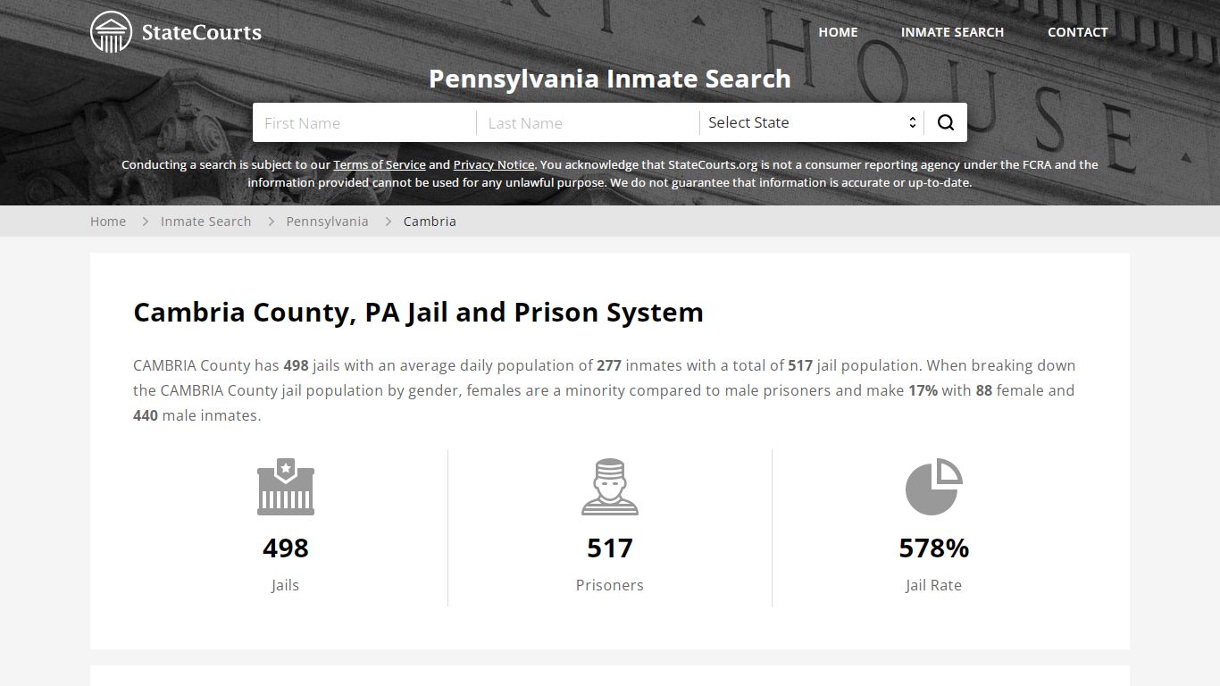 Cambria County, PA Inmate Search - StateCourts